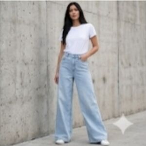 Lee Light Blue Wide-Leg High-Rise Denim Jean 100% Cotton